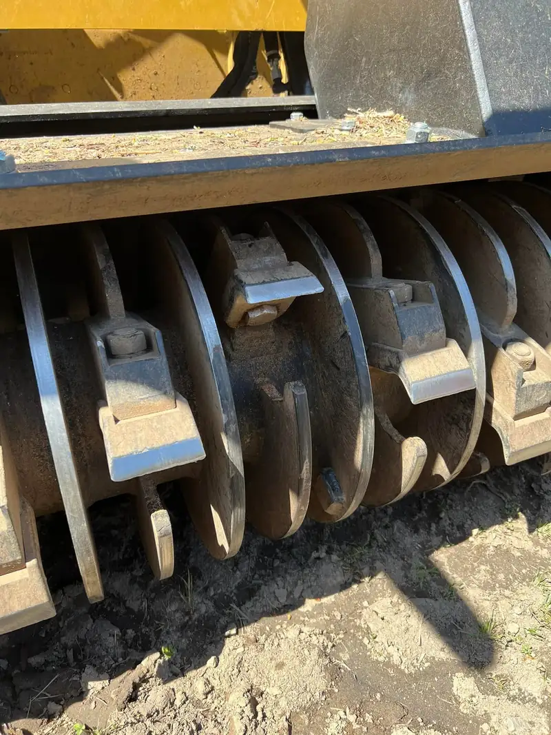 Close-up of forestry mulching drum and teeth